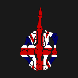 Skeleton Middle Finger United Kingdom Flag T-Shirt