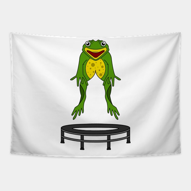 Funny frog is jumping on a trampoline Tapestry by Markus Schnabel