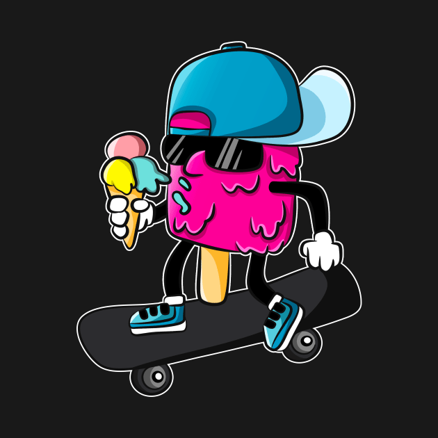 Ice Cream Skater Funny Cool Cartoon Skateboard by Foxxy Merch