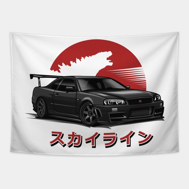 Skyline GTR R-34 (Black) Tapestry by Jiooji Project