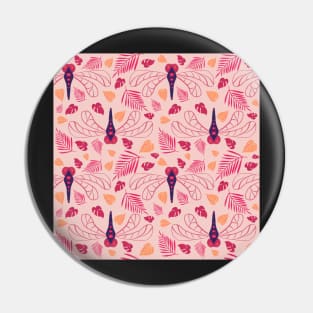 Red Dragonfly and Orange Leaf Pattern on Pink Pin