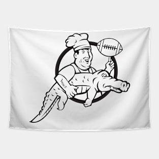 American Football Chef Gator Mascot Circle Tapestry