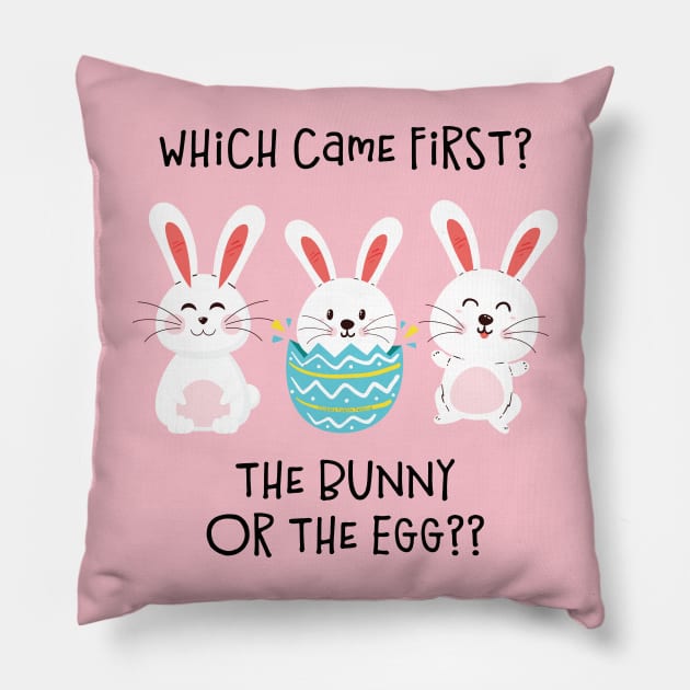 Funny Which Came First Easter Bunny Joke Pillow by Dibble Dabble Designs