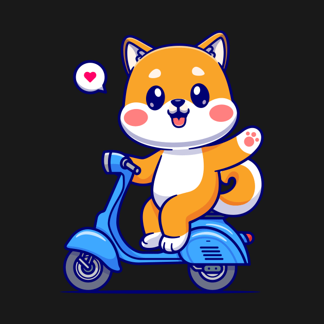 Cute Shiba Inu Waving Hand On Scooter Cartoon by Catalyst Labs