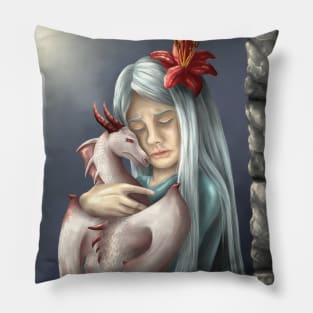 Lily After the Rain | Girl with Dragon Pillow