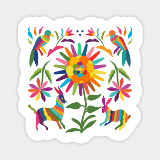 Mexican Otomí Floral Composition with birds, a goat, and a rabbit by Akbaly Magnet