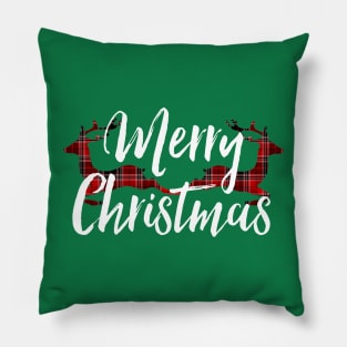 Merry Christmas Plaid Reindeer Pillow