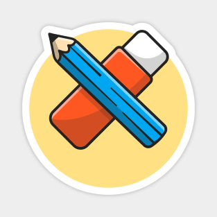 Pencil And Eraser Cartoon Vector Icon Illustration Magnet