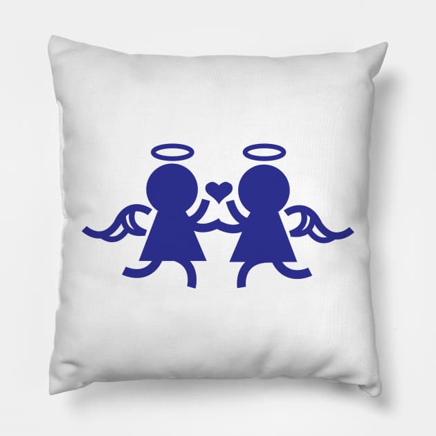 Dark Blue Twin Angels Holding Hands Pillow by Robin Studio