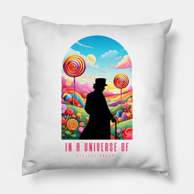 A Universe of Endless Dreams Chocolate Factory Pillow by Tip Top Tee's