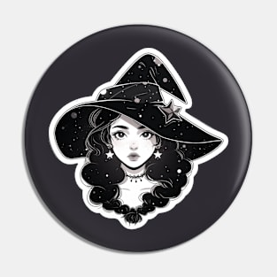 Black and White Cute Gothic Witch Pin