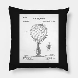 Atlas Globe Map Patent - World Traveler Teacher Classroom Art - White Pillow