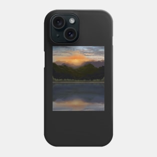 Radiant Mountain sunset by a lake with reflections Phone Case