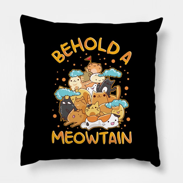 Funny Behold A Meowtain Cat Mountain Kitty Pun Pillow by theperfectpresents