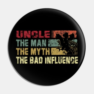 Mens Uncle the Man the Myth the Bad Influence Vintage Cat Father's Day Gift Dad Pin