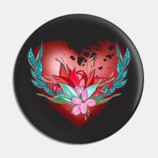 Heart with flowers Hand-drawn watercolor composition Pin