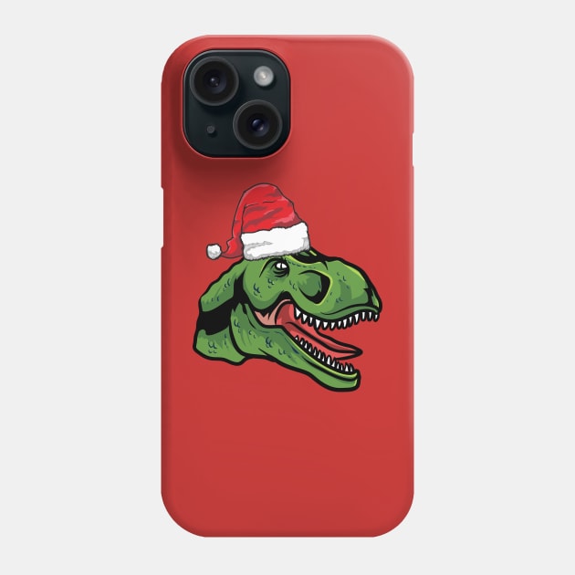 Santa Hat-Wearing T-Rex Funny Christmas Holiday Phone Case by Contentarama