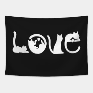 Love Cats White Silhouette Tapestry