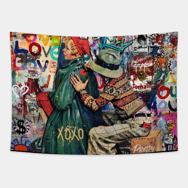 Kids in Love pop art Tapestry by christian@heltsort.com