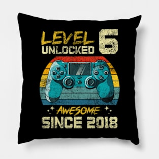 Level 6 Unlocked Awesome Since 2018 6Th Birthday Gaming Pillow