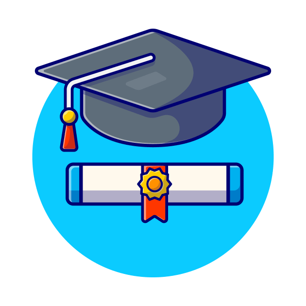 Graduation Hat And Bachelor Certificates Cartoon Vector Icon Illustration by Catalyst Labs