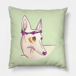 White Ibiza Hound With A Flower Wreath Pillow