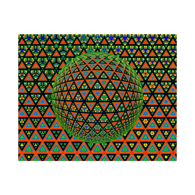 vivid multi-coloured triangular design over a 3D sphere similar shaped mosaic tiles by mister-john