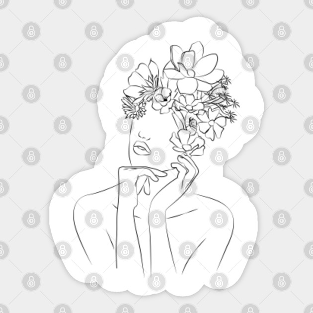 Abstract Woman With Flowers Line Art Abstract Woman Sticker