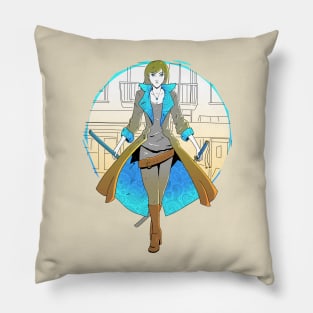 Orange and blue swordswoman Pillow