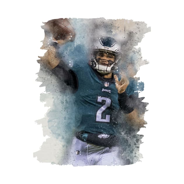 JALEN HURTS IN WATERCOLOR PAINTING-3 by MufaArtsDesigns