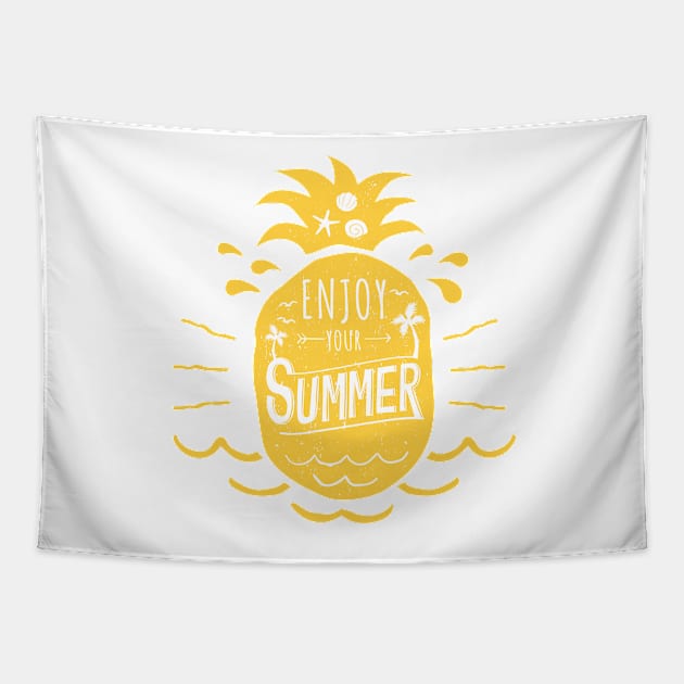 Enjoy Your Summer Yellow Pineapple - Inspirational Tapestry by Ravensdesign