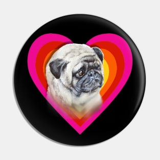 Rainbow super cute pug on a heart Pin