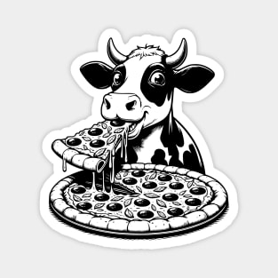 Cow eating Pizza Black & White Magnet