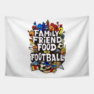 doodle family friend food n football Tapestry