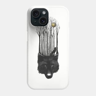 BLACK WOLF BARCODE in the woods illustration Phone Case