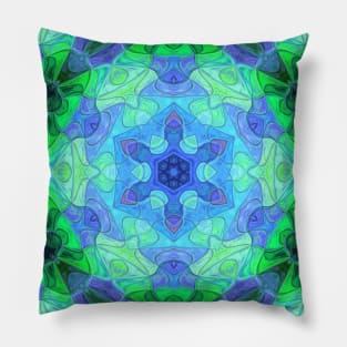 Mosaic Mandala Flower Green and Purple Pillow