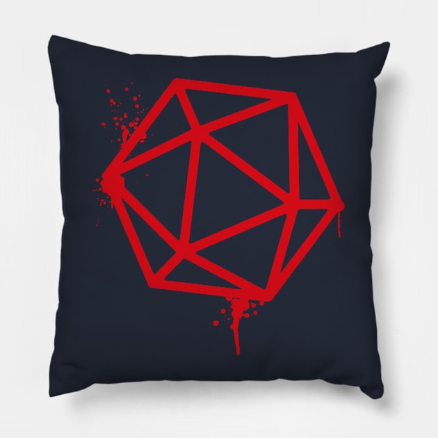 D20 Dice Red Spray Paint RPG Pillow by pixeptional