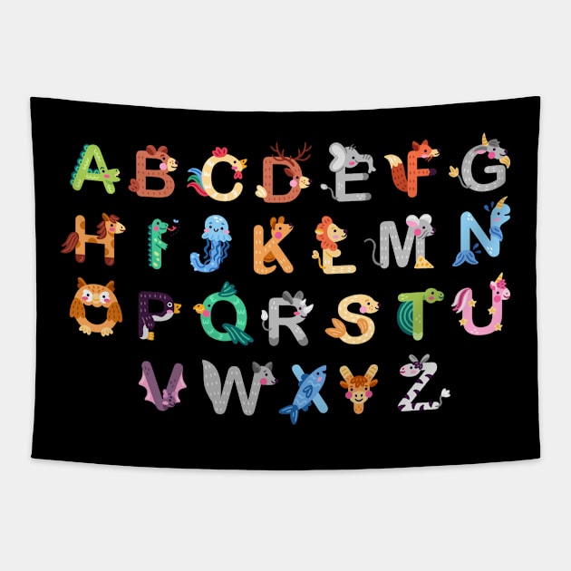 Animal alphabet back to school Tapestry by AwesomeDesignArt