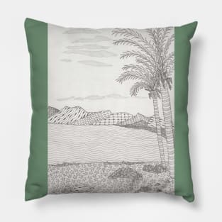 Beach at Puerto Del Carman, Lanzarote, Canary Islands rendered in Zentangle Pillow