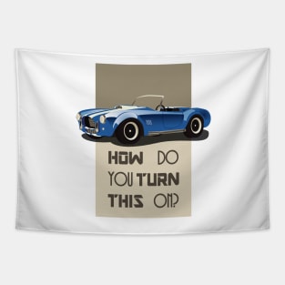 The Classic Game Cheat Code: How do you turn this on Funny Blue Cobra Car Tapestry