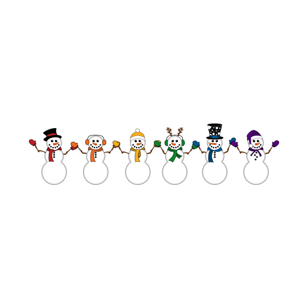 Row of Six LGBTQ Pride Rainbow Snowpeople Winter Design by LiveLoudGraphics