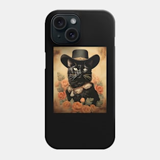 Retro Vintage Cowboy Black Cat - Whiskered Wild West Adventure Phone Case