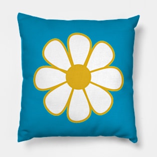 Big Daisy - Retro Flower in Mustard and White on Teal Blue Pillow
