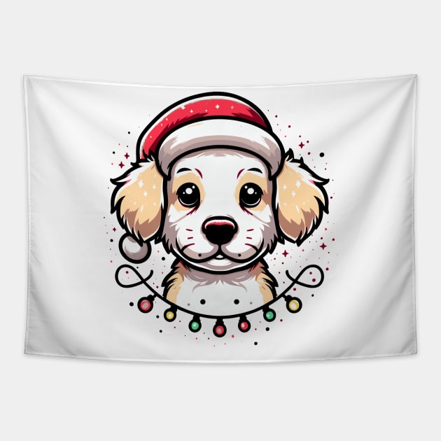 Adorable Dog Christmas Lights Santa Hat Tapestry by Francois Ringuette