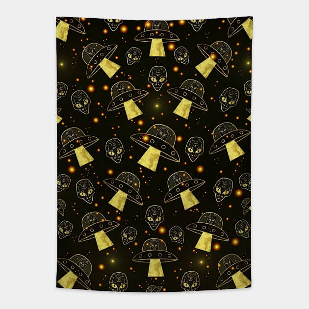 Gold Alien Spaceship Invasion Tapestry by SartorisArt1