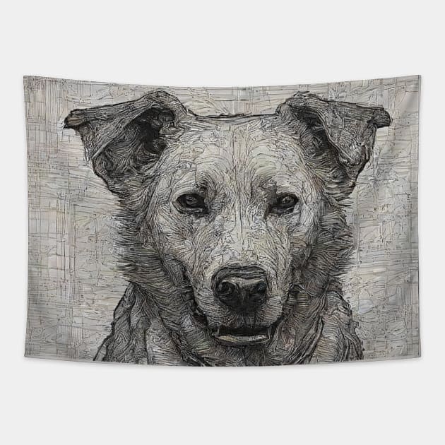 Dog Sketch Design Tapestry by Dreamy Canvas Art