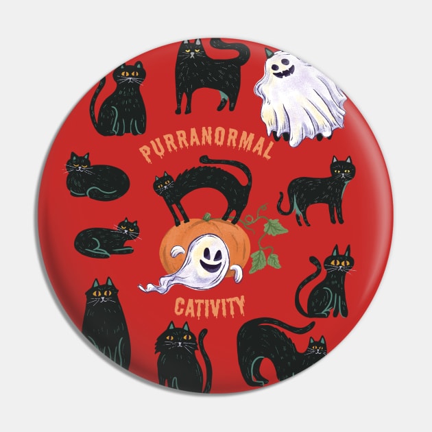 Purranormal Cativity - Halloween Black Cats Pin by SWON Design