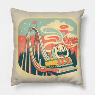 Cute Nostalgic 60s Roller Coaster, Stylish Vintage Pillow