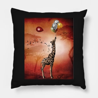 The Giraffe Travels Through Africa With Her Animal Skin Balloons Pillow