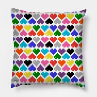 Seamless 10 Color Pattern of Pixel Hearts Pillow